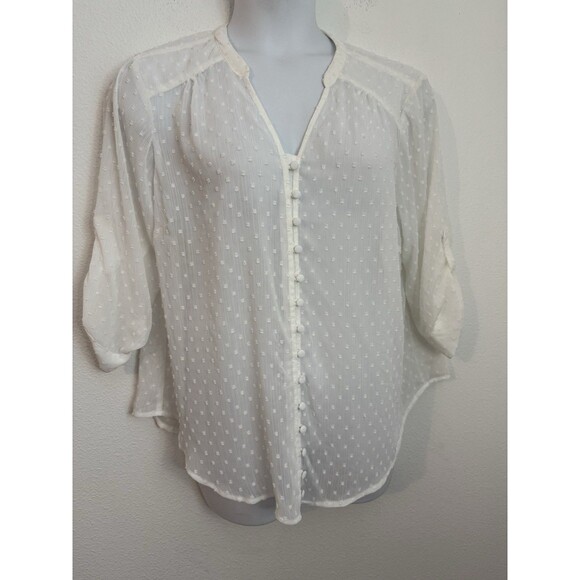 Torrid Women’s Blouse Sheer V-Neck Swiss Dot Button Up Size 1/1X White New - Picture 1 of 7